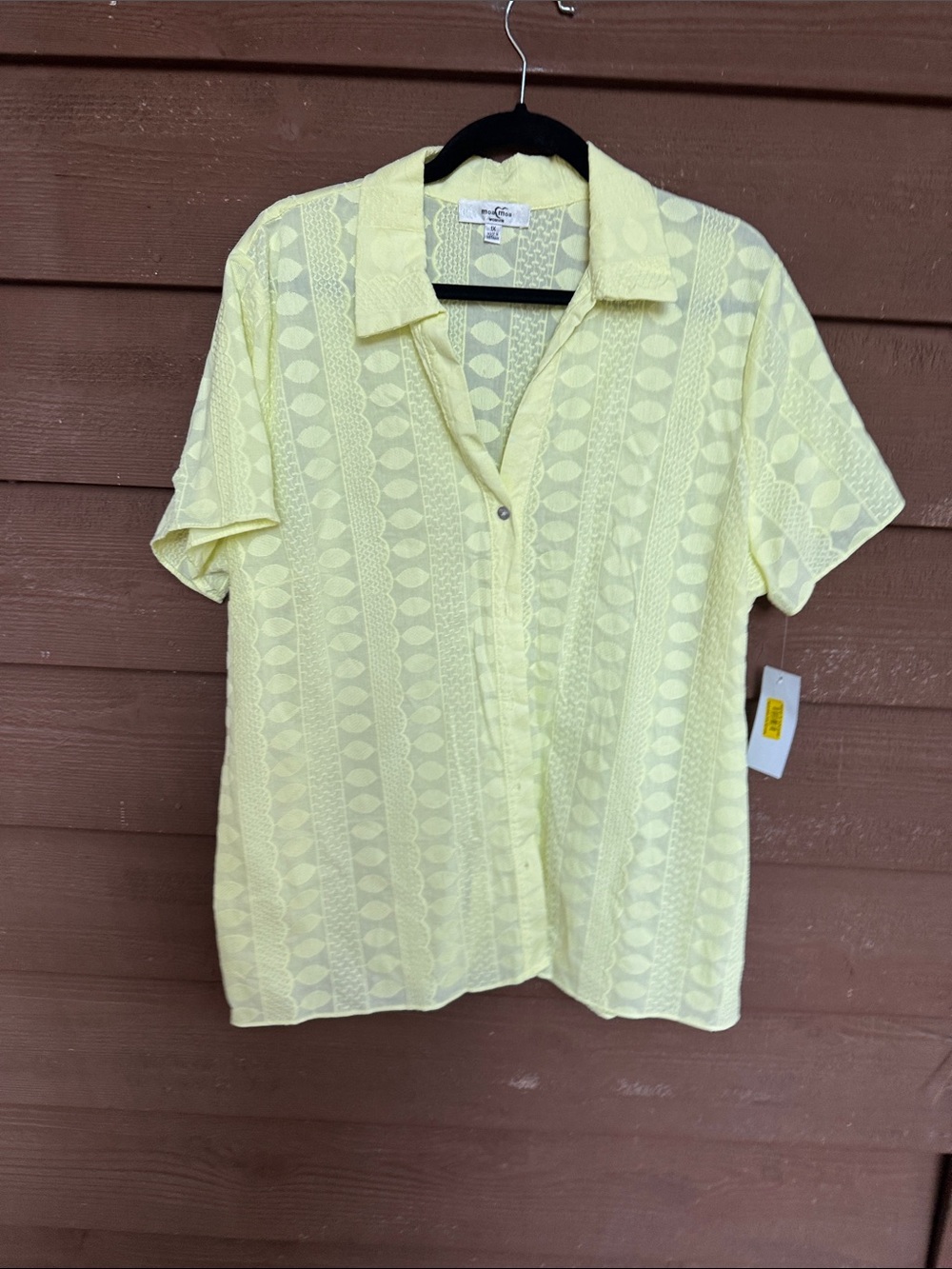 Moa Moa Women Pale Yellow Short-Sleeve Button-Down Shirt size 1X